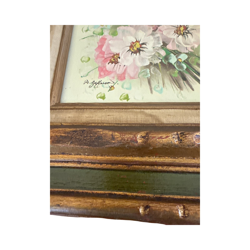 Signed Factory Art Floral Still Life Painting in Layered Gilt Frame gallery