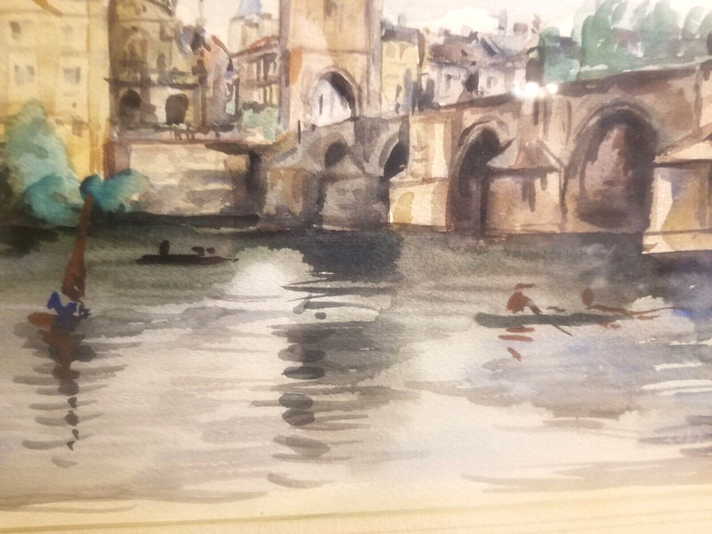 BEAUTIFUL 1937 WATERCOLOR PAINTING CHARLES BRIDGE CZECH REPUBLIC SIGNED KOCI gallery