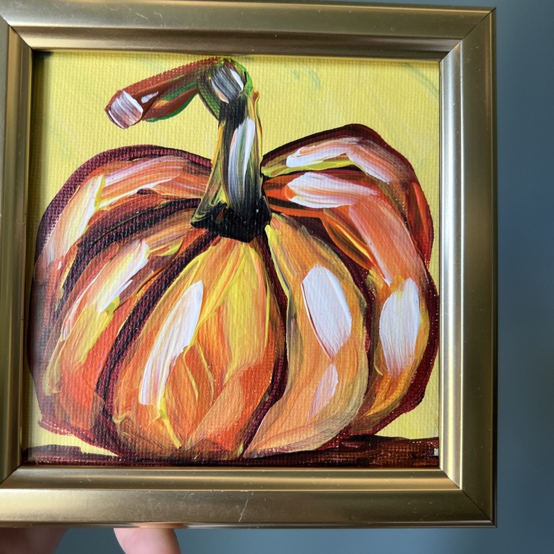 Fall,pumpkin ,original,miniature Painting,small,mini,framed gallery