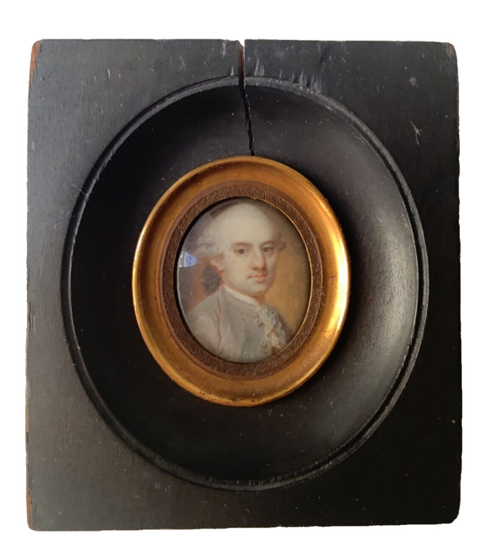 18th Century Miniature Portrait Man Antique Gouache Painting C1796