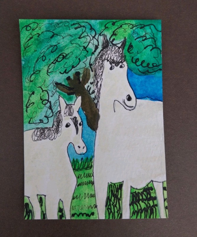 ACEO Art Card Original Acrylic 2.5×3.5 ATC Pony Horse Whimsical Animals by GAT