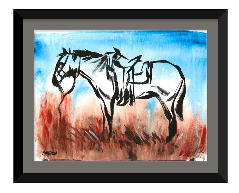 Atherton 9×12 Original Abstract Horse Acrylic Painting «Autumn Horse» signed