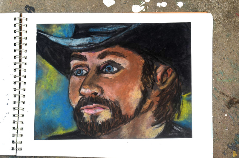 Chalk Pastel Male Portrait Cowboy Original Art Signed 8.5 x 11