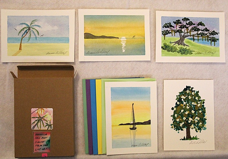 5 Original Watercolors Florida Trees 5 x 7 Signed With Envelopes in Kit 99 gallery