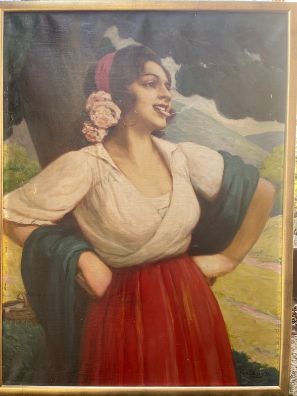 Bela Csalany ( 1879-1948 ) – Gypsy girl with a cigarette – Hungarian artist