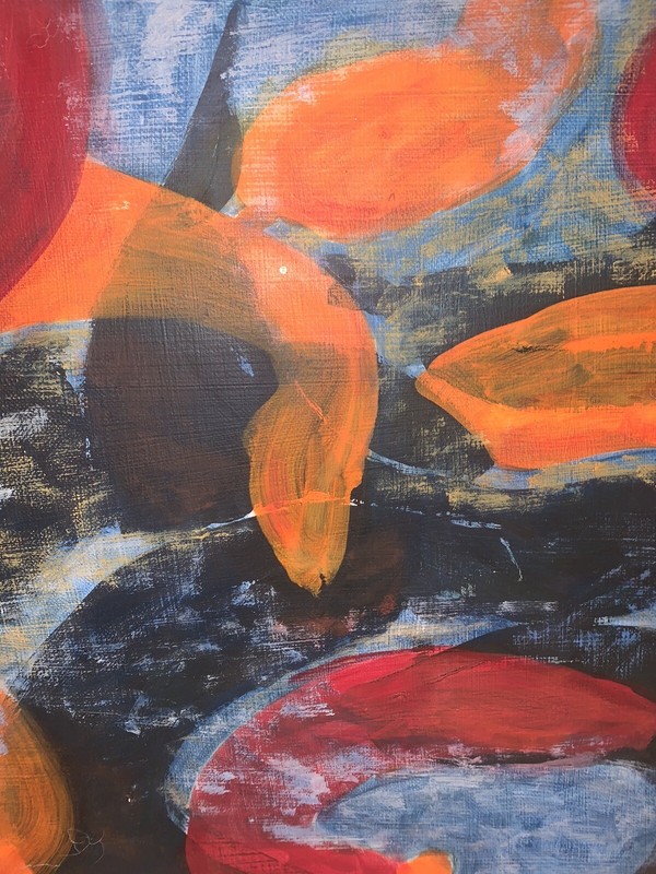 VTG 1984 CA Holmstrom ‘Promordial Soup’ Blue Org Blk Red Modern Canvas 18”x20” gallery