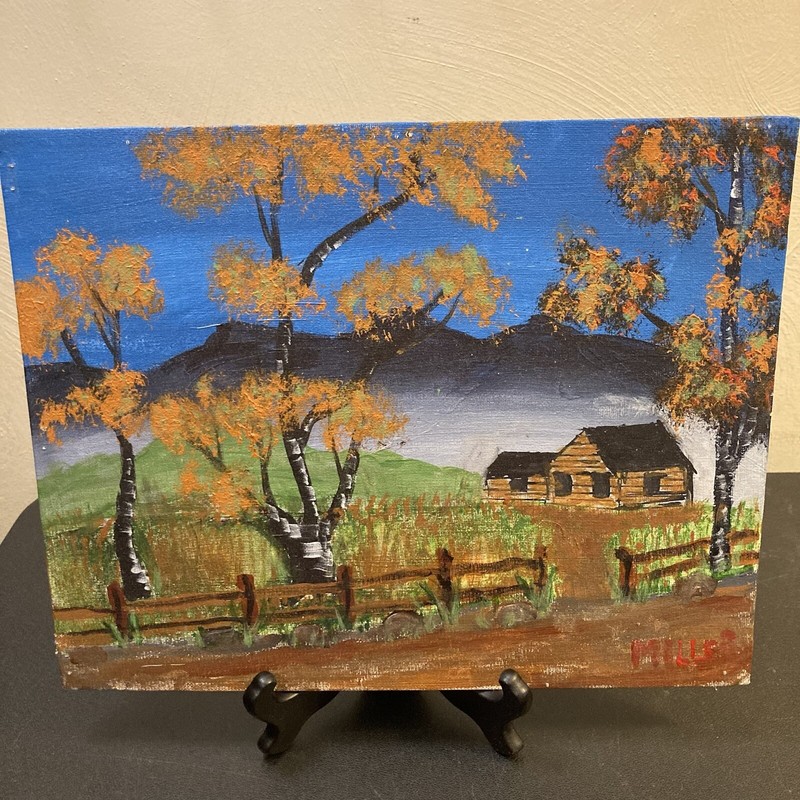 Painting Rural Folk Art Appalachian Pigeon Forge Tennessee Cabin 10.5×13.5 Fall