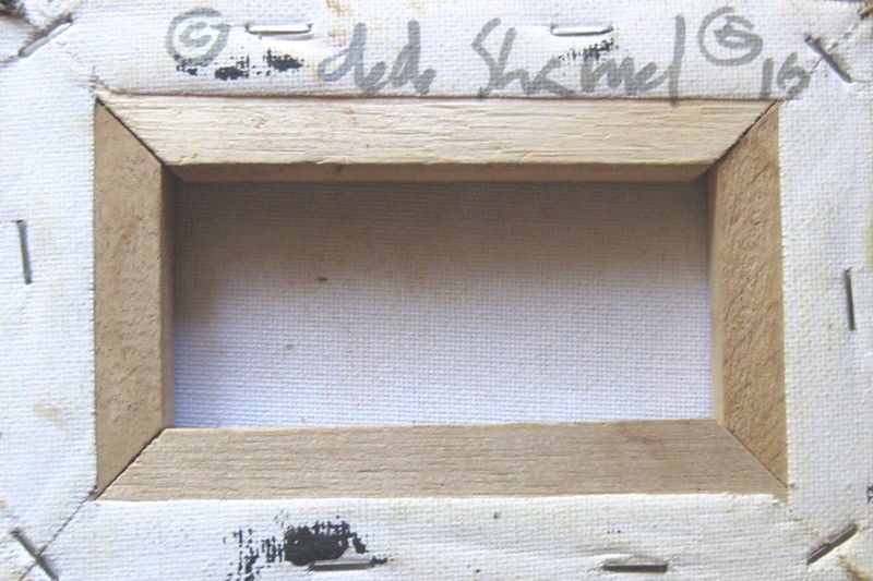 Abstract Original- Golds, Reds on 4"x6" Canvas-by DeDe Shamel-Frame Ready gallery