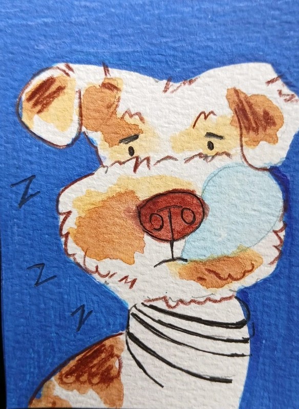 Aceo Mixed Media Art Card Dog