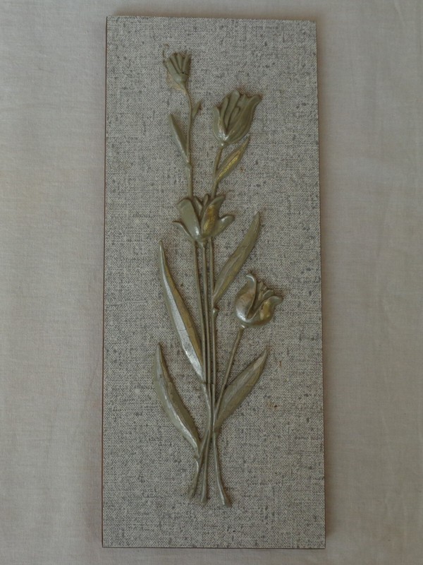 Tulip Flower Bouquet Composition Picture Vtg Hand Crafted Decor Painting Gray