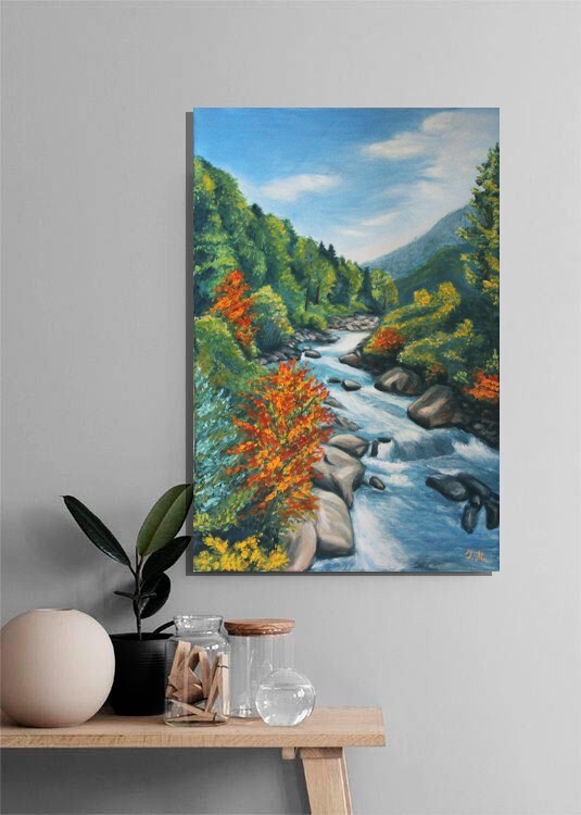 Oil Painting On Canvas Landscape Mountain River Nature National Park gallery
