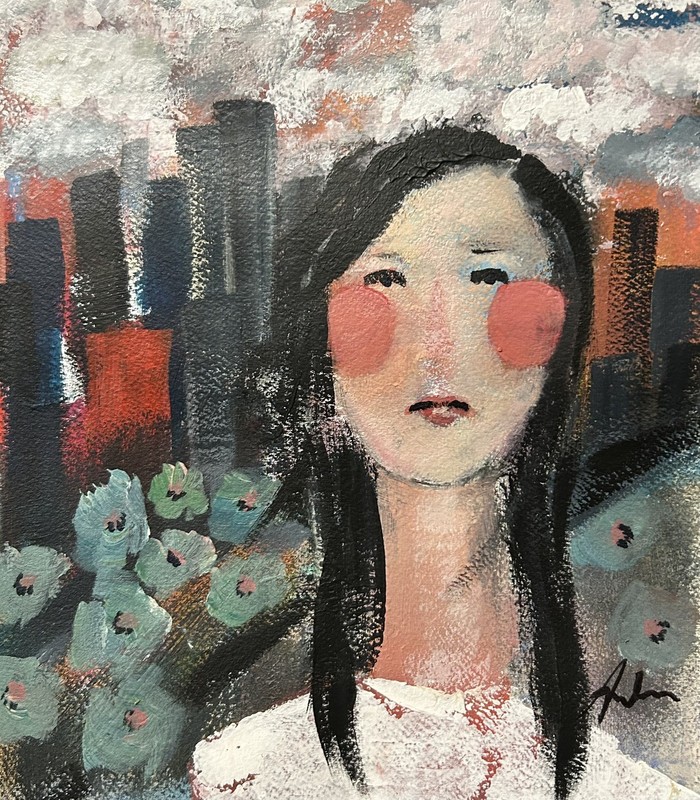 cITY gIRL ABSTRACT EXPRESSIONISM OOAK PAINTING 9 X 11 SIGNED ORIGINAL COA