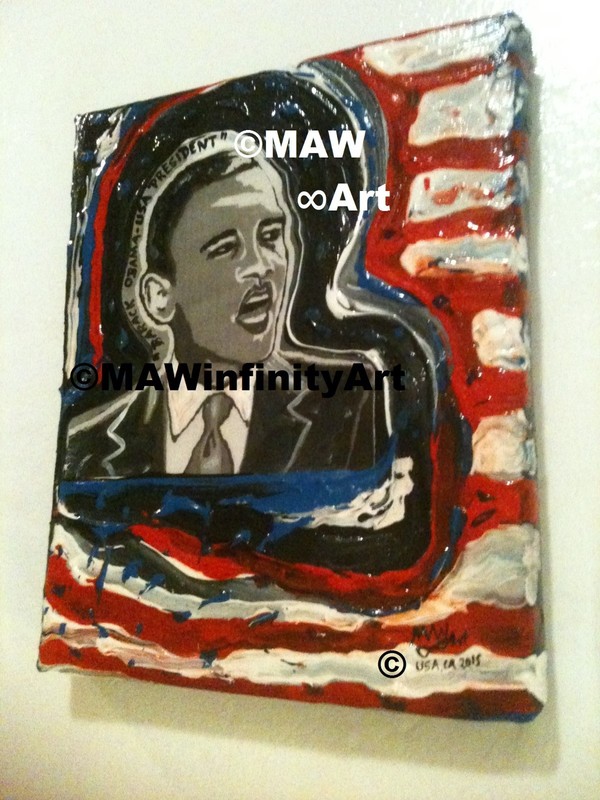 🇺🇸 BARACK OBAMA FLAG PORTRAIT MIXED MEDIA PAINTING.
