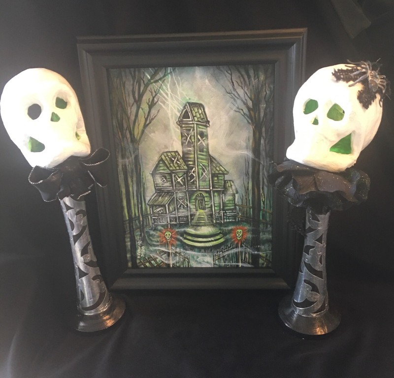 Halloween/Haunted House Painting/ Skull Candle Holders /Ghosts/Creepy/OOAk gallery