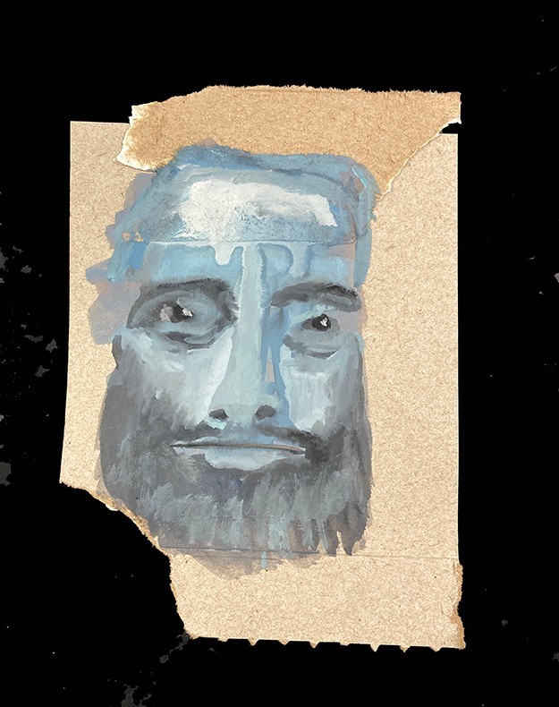 Original Portrait Painting Abstract Naive Painterly Blue Man Beard Wall Art