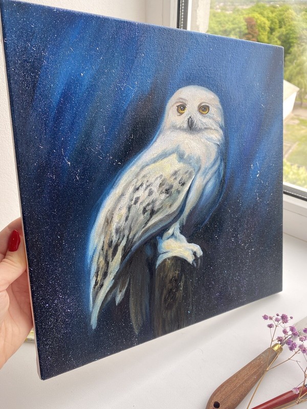 Original Art Snow Owl Oil Painting HEDWIG owl Artwork Harry Potter painting bird gallery