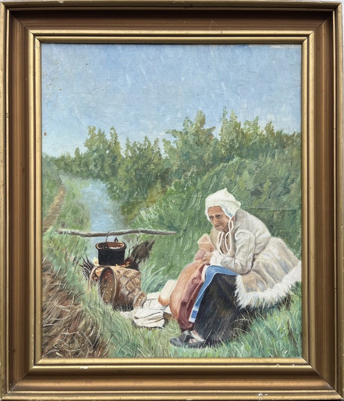Unknown Painter Landscape with Woman Oil Painting 44.5 x 38 cm