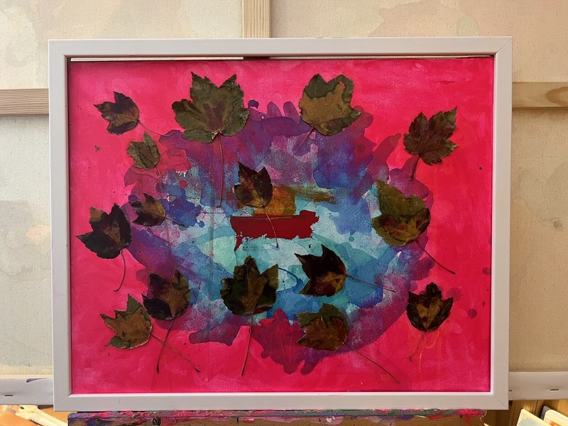 Abstract Expressionist Color Field Painting “Fall Leaves in Pink”