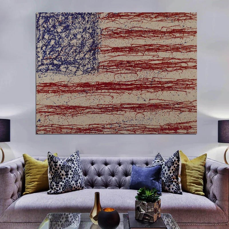 Jackson Pollock style XL Painting 81” X 62”American Flag, Modern,6’foot9”in.