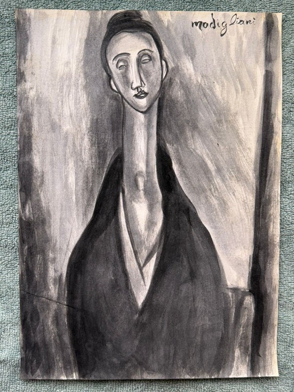 AMEDEO MODIGLIANI drawing on old paper signed stamped vintage