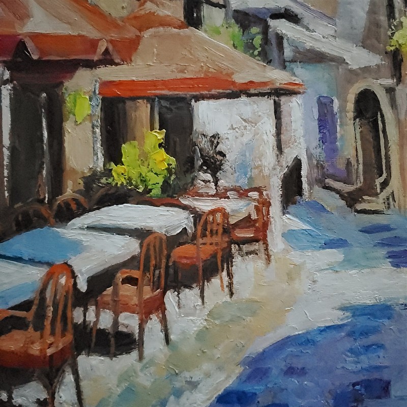 YARY DLUHOS Italy Village Summer Town Alley Cafe Original Art Oil Painting gallery