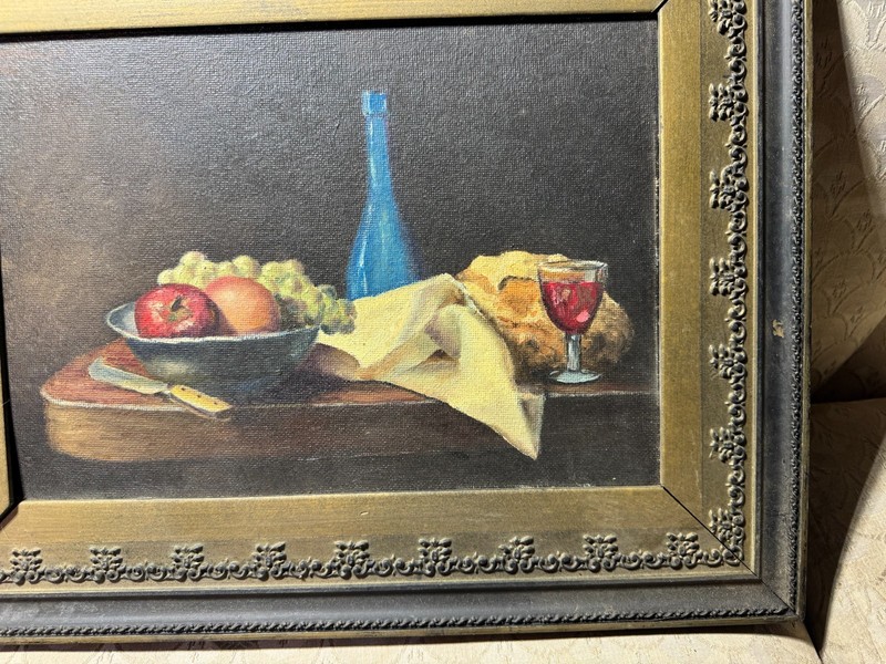 Antique MP Wolfe 08 "Tabletop Still Life Scene" Oil Painting -Signed And Framed gallery
