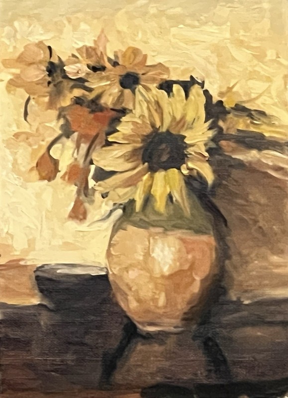 Delander Art, Master Copy “Sunflowers“ By Edgar Payne Oil Painting Linen 7×5