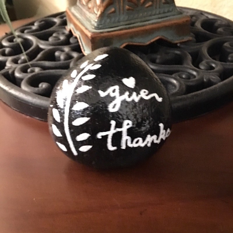 Hand Painted Original Rock Stone Art Paper Weight Give Thanks Olive Branch White