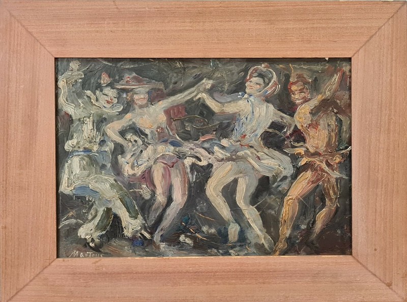 DANCERS. OIL ON TABLE. JAIME MARTRUS RIERA. TWENTIETH CENTURY.