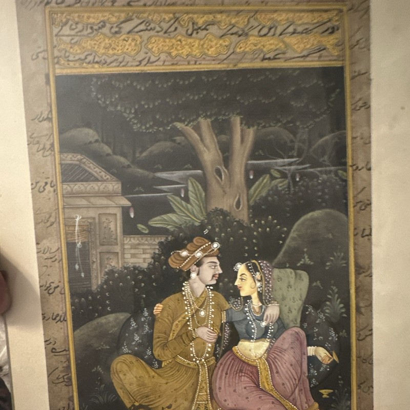Indian Miniature Painting Romantic Couple Portrait in Garden Scene Unframed gallery
