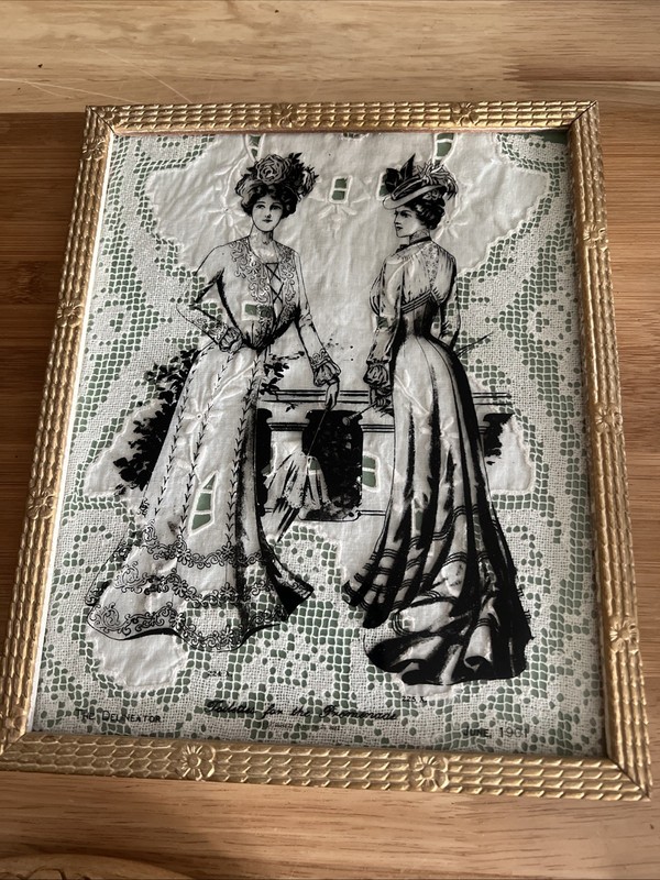 VTG.1900’s Reverse Painted Silhouette On Glass With Lace Background