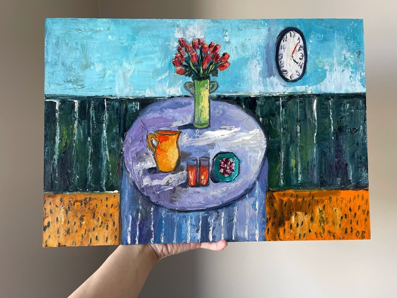 Roses Painting Lemonade Original Art Impasto Oil Painting Still Life 14x20" gallery
