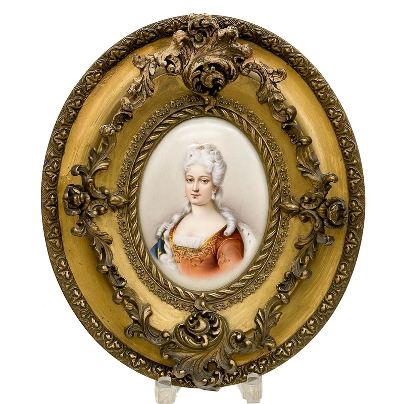 KPM Berlin Painted Porcelain Portrait Plaque Duchess d ‘Orleans Framed c 1890