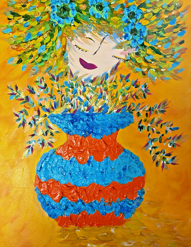 Wall Decor Textured Original Acrylic Painting Canvas Whimsical Folk Art 14 x 18