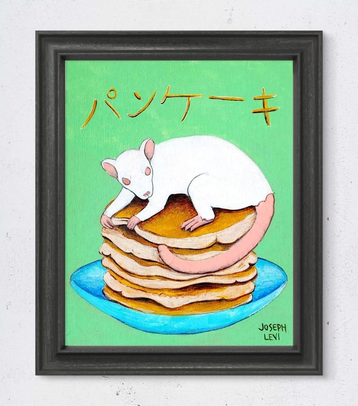 Original Modern Superflat Art 8×10 Rat Pancakes Acrylic Painting Canvas Panel