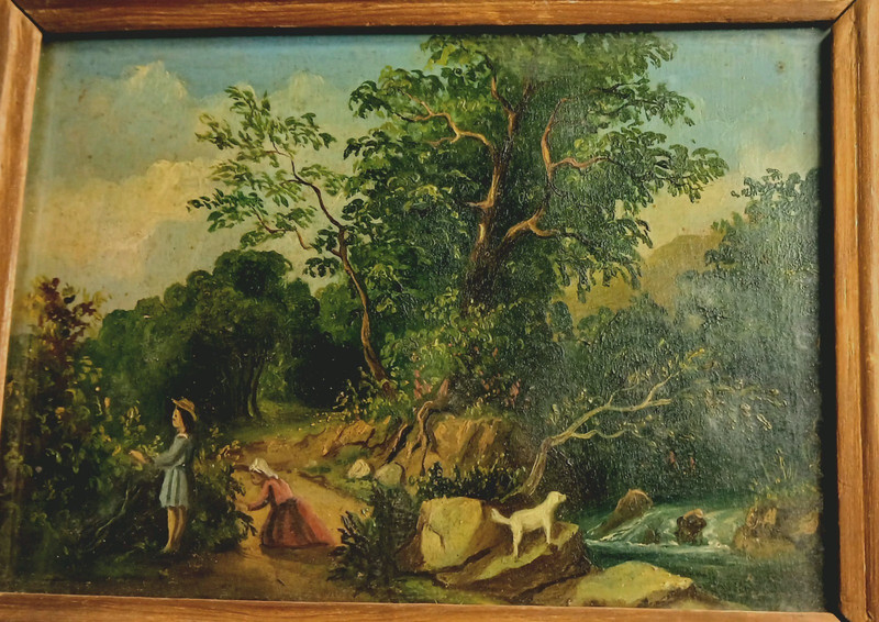 Early Original Primitive Antique Folk Art Oil Painting Adirondack Estate Find