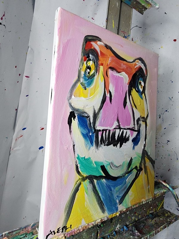 Abstract Expressionism Original Painting T Rex 14x11 Fine Art Canvas Decor gallery