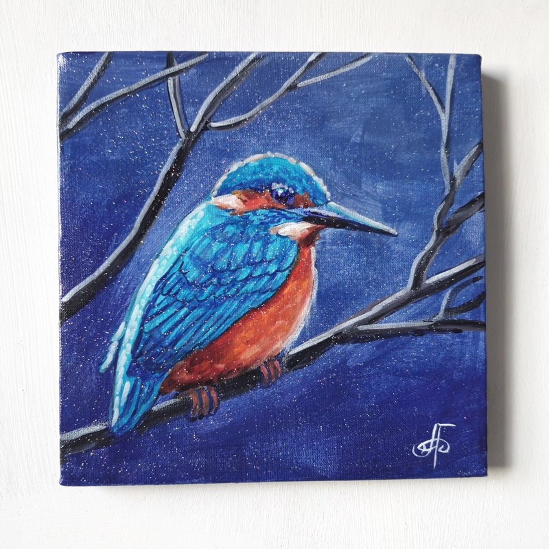 Colorful Kingfisher Bird Wall Art Wildlife Nature Canvas Painting Ukraine Artist gallery