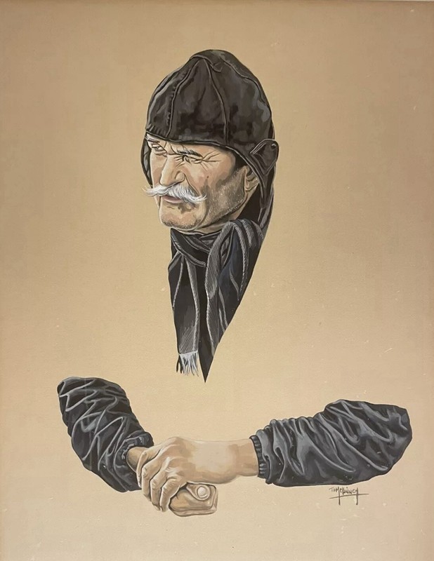 Tom McKinney “The Fisherman”. Gouache’ On Board. Original signed framed & matted