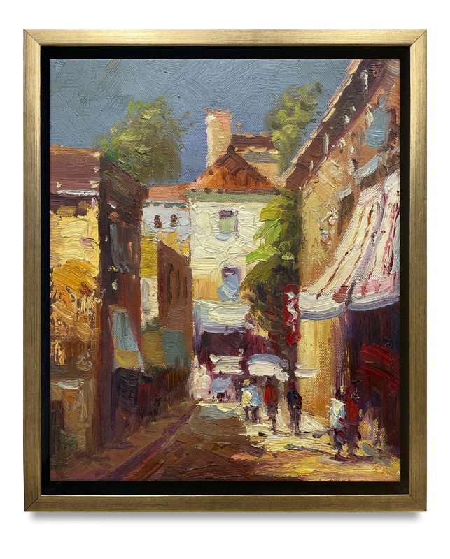 Hungryartist -Original Oil Painting of Street View on Canvas 8×10 Framed