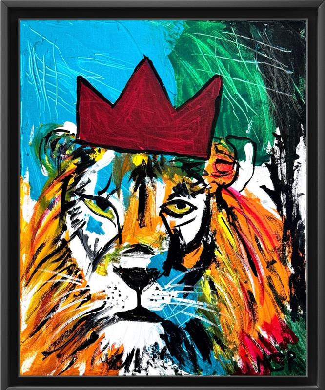 Lion Graffiti Style Original Signed Mixed Media 16×20 Canvas Art Painting OOAK