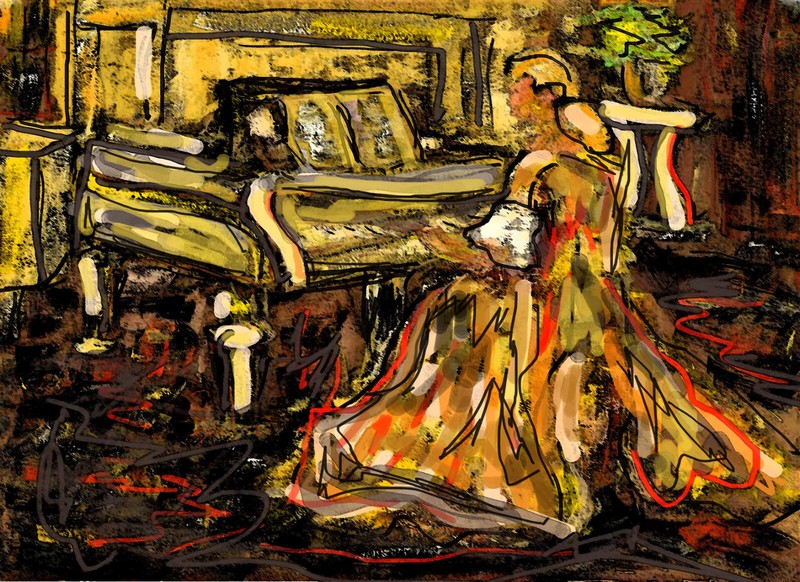 At The Piano – Original Gouache – By F. DeTrolio (Prints Available)