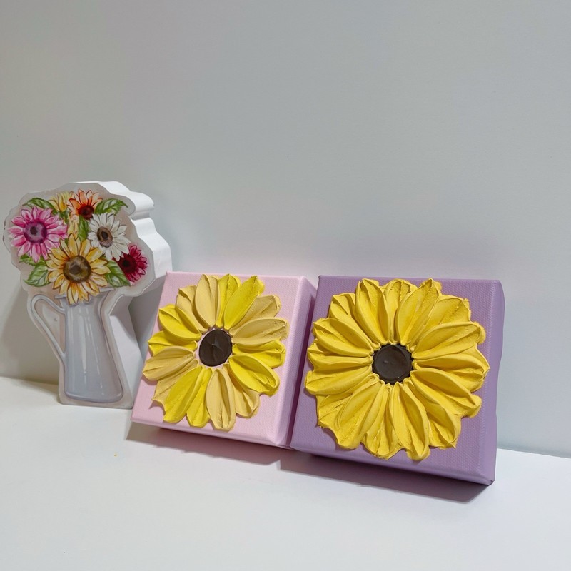 Set Of 2 3D Textured Sunflower Painting, Mini 3D Sunflower Art, Handmade Artwork gallery