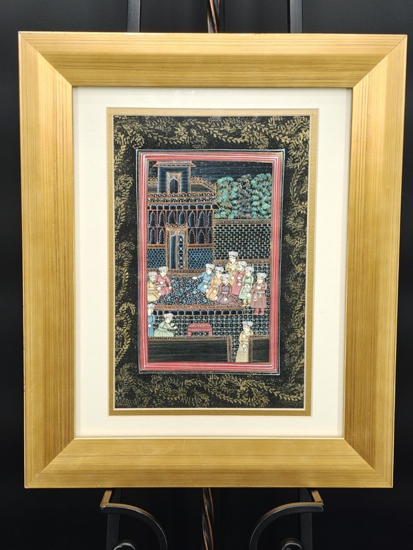 Vintage Mughal Court Scene, Original Indian Art Painting, Framed