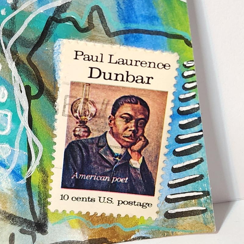 ACEO Original Abstract Painting, Poet Paul Laurence Dunbar Postage Stamp AMBER K