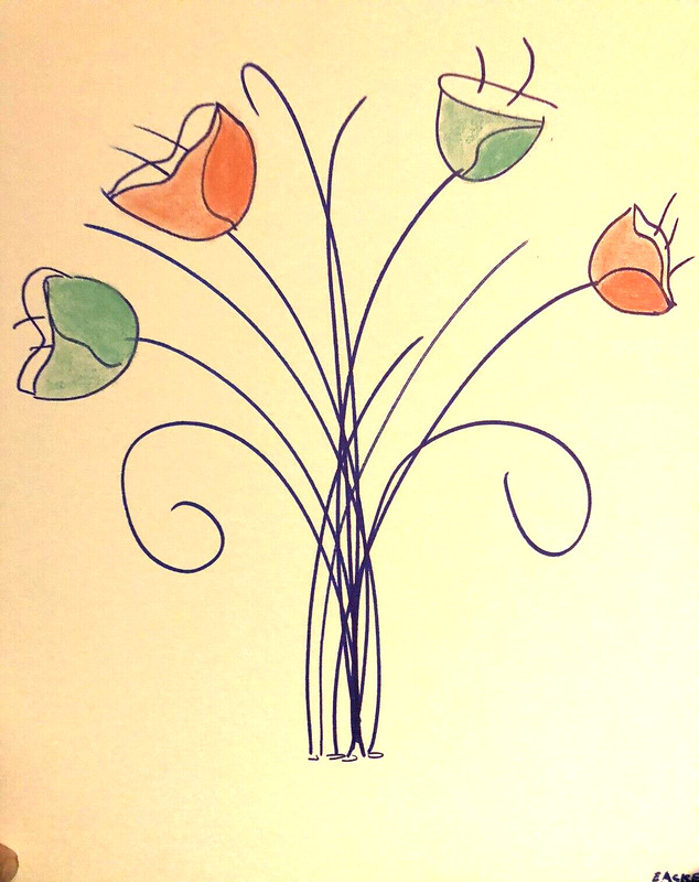 PASTEL PAINTING 4 Multi COLOR Tulips
