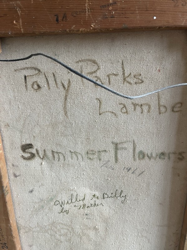 Vintage Signed Floral Still Life Painting Framed Flower Vase 17x27 c. 1961 gallery