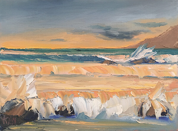 RAINY SUNSET 2019 Original Expression Seascape Surf Art Painting 9×12 021819 KEN