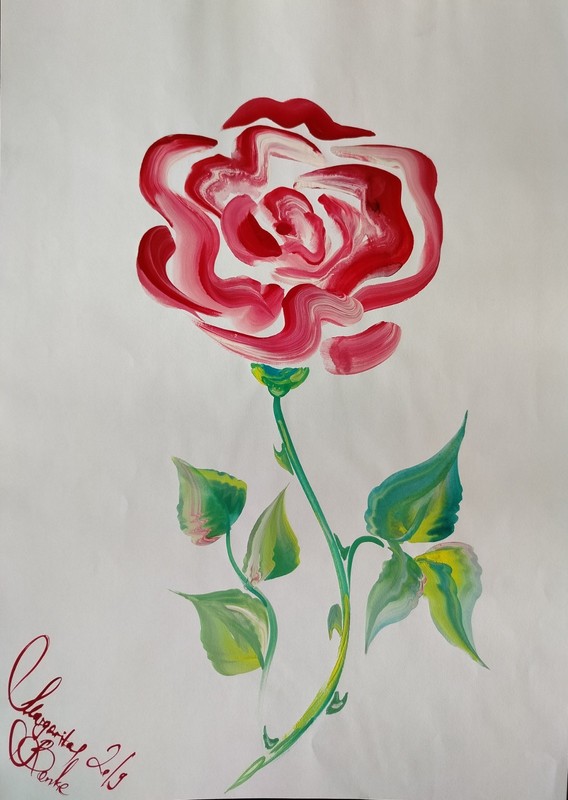 Drawing A3 Flowers Rose Painting Margarita Topura Bonke Red Contemporary Art Red