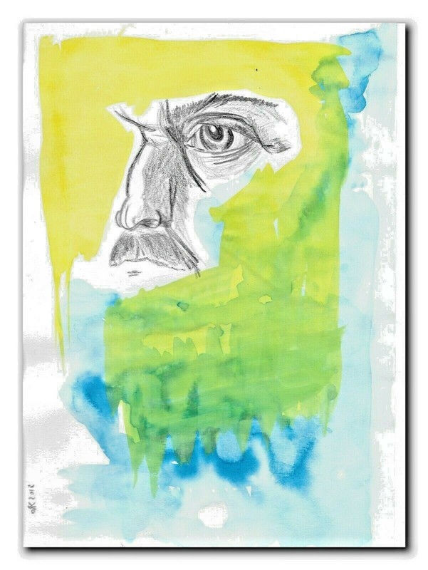 OLD MEN WALL ART ORIGINAL HAND PAINTED UNIQUE PENCIL DRAWING ACRYLIC MIX